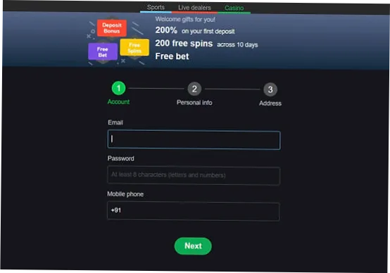 Bons registration form with promo code field