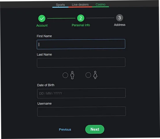 Bons personal information step during registration